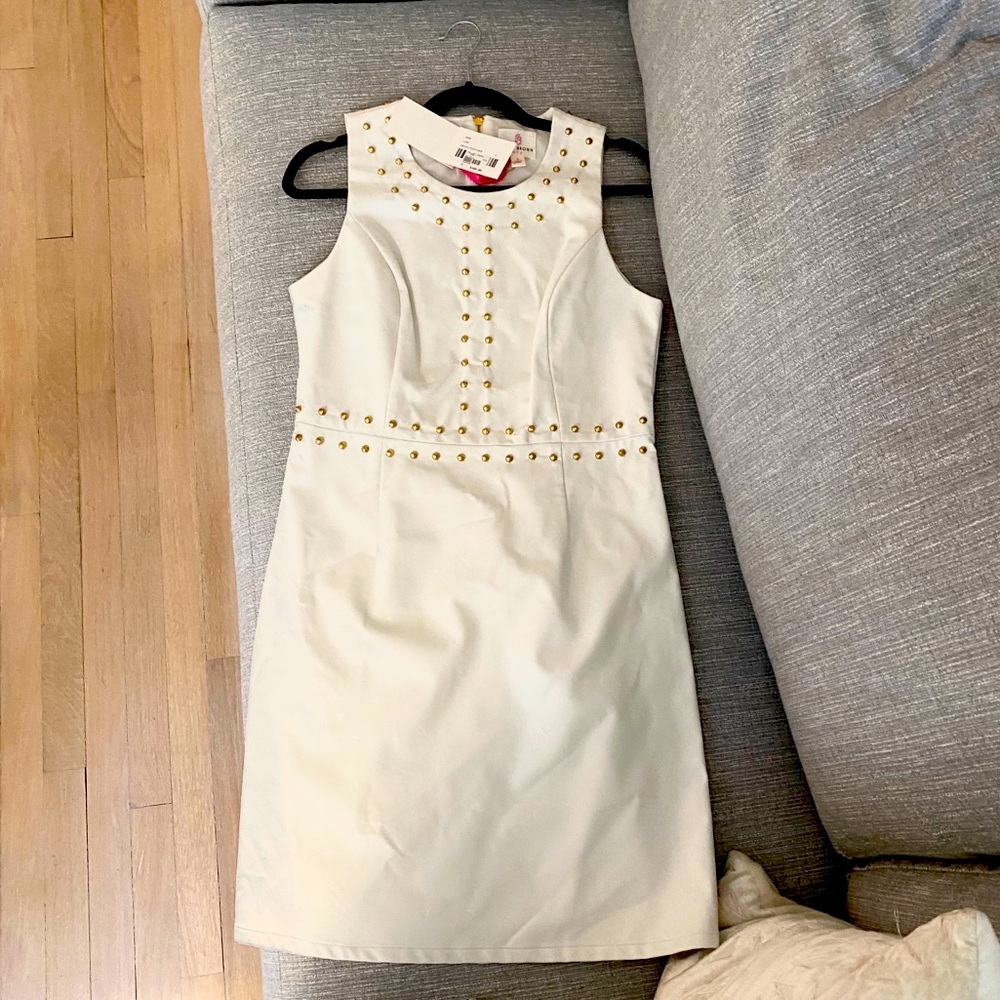 White pleather “LORI” dress with gold studs!!!